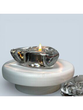 2 Clear Indiana Glass Co Triangle Block Tealight Candle Holders Mid-Century Mode
